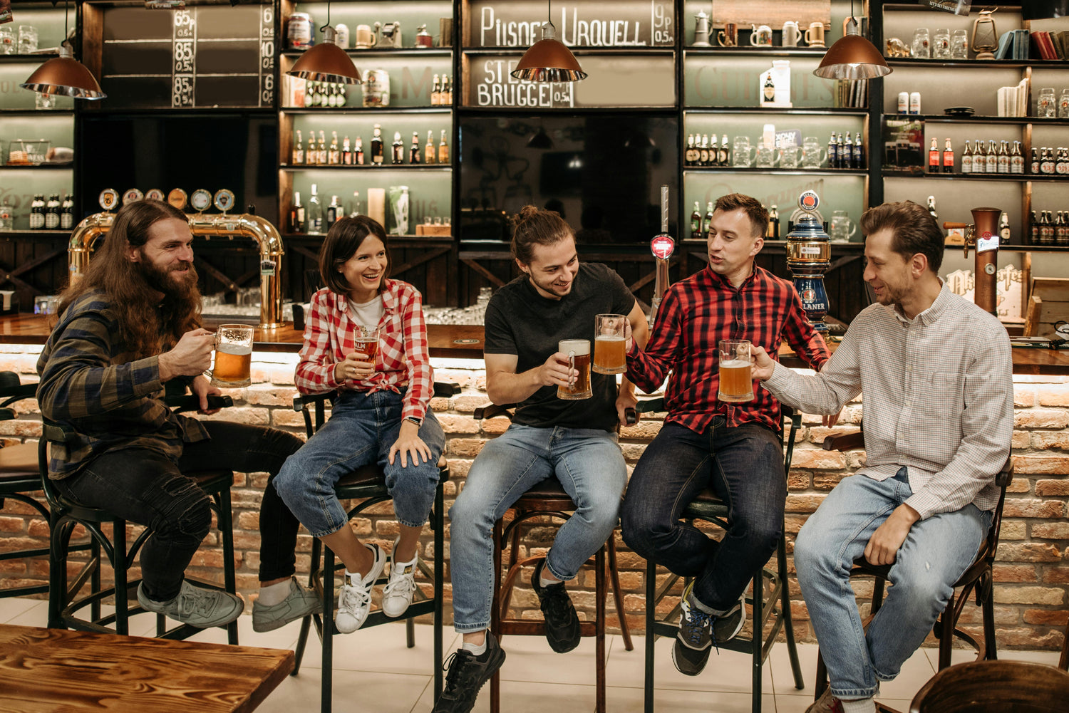 Friends celebrating in a Leeds pub after completing a treasure hunt