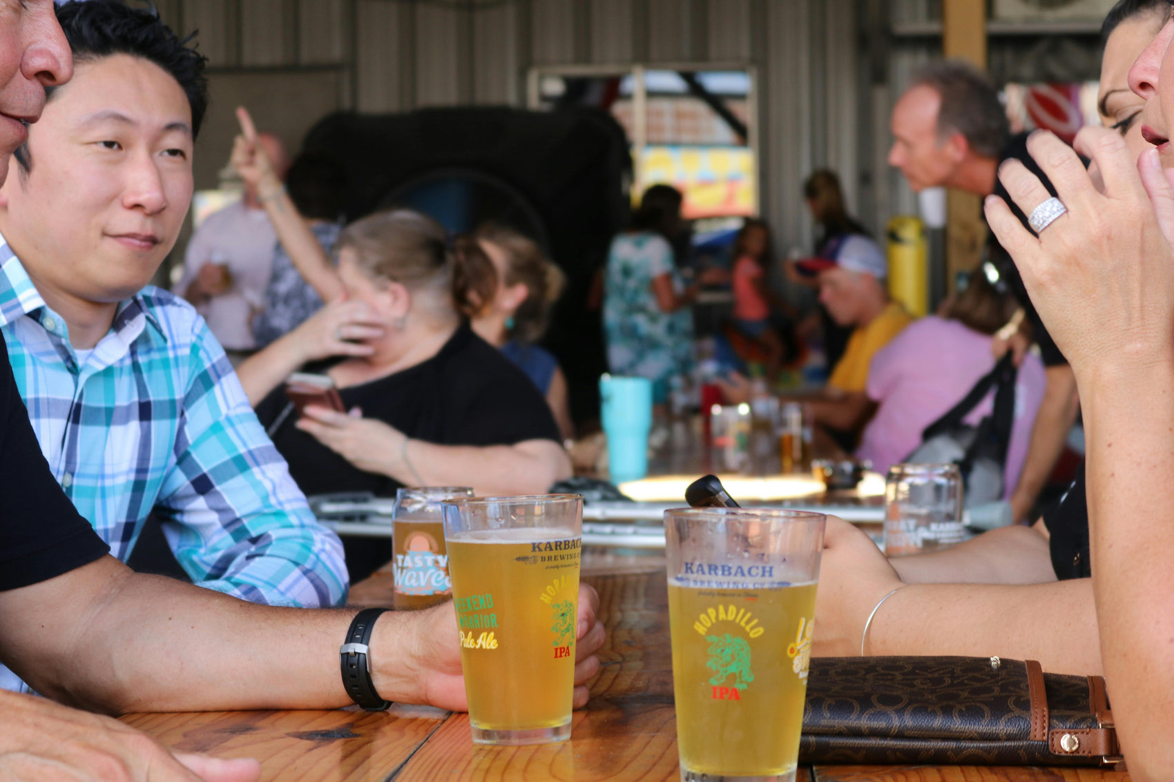 Friends celebrating in a Bournemouth pub after completing a treasure hunt