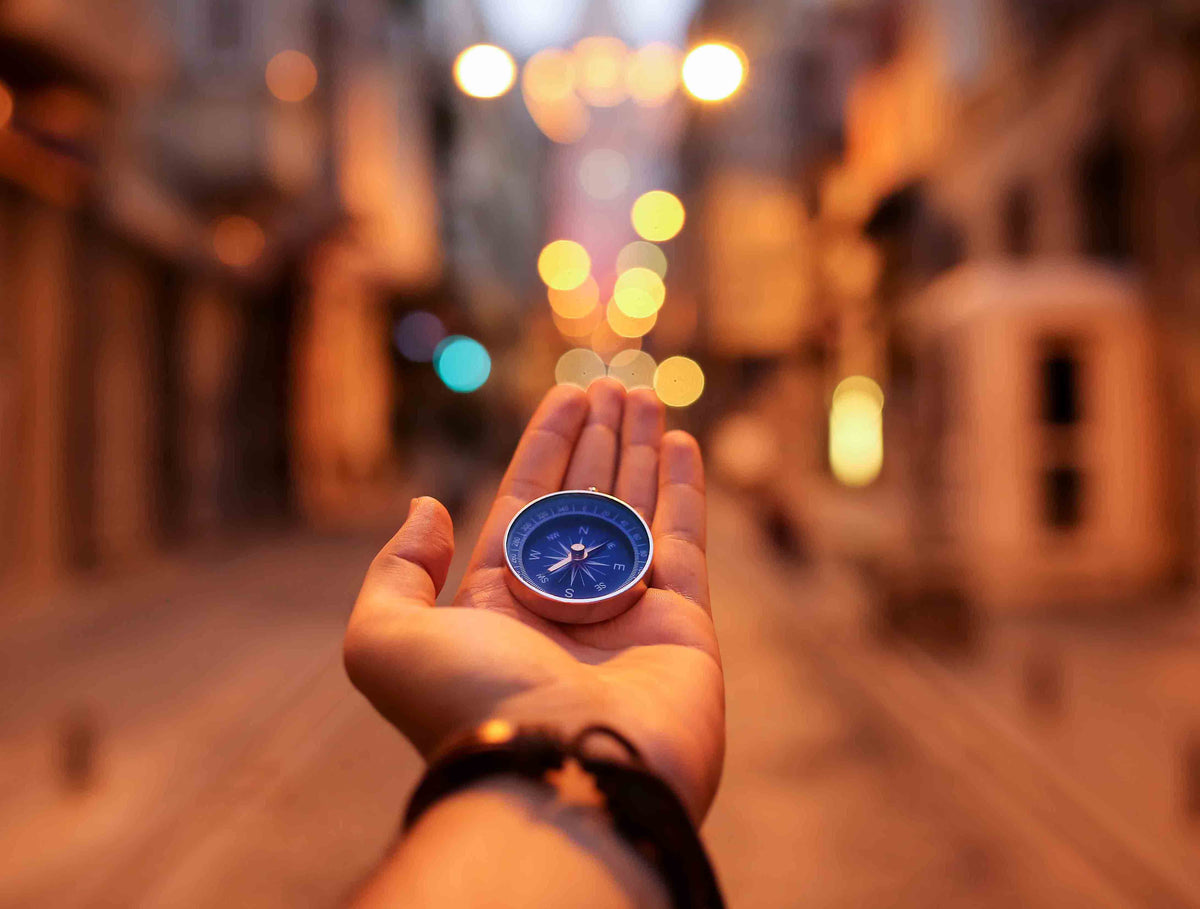 Compass representing the adventure and exploration of a city treasure hunt