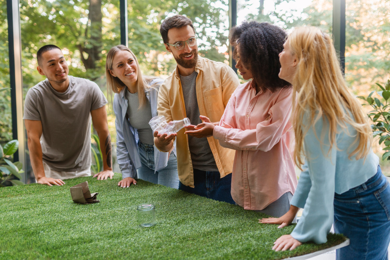 A corporate team solving clues during a Cambridge scavenger hunt