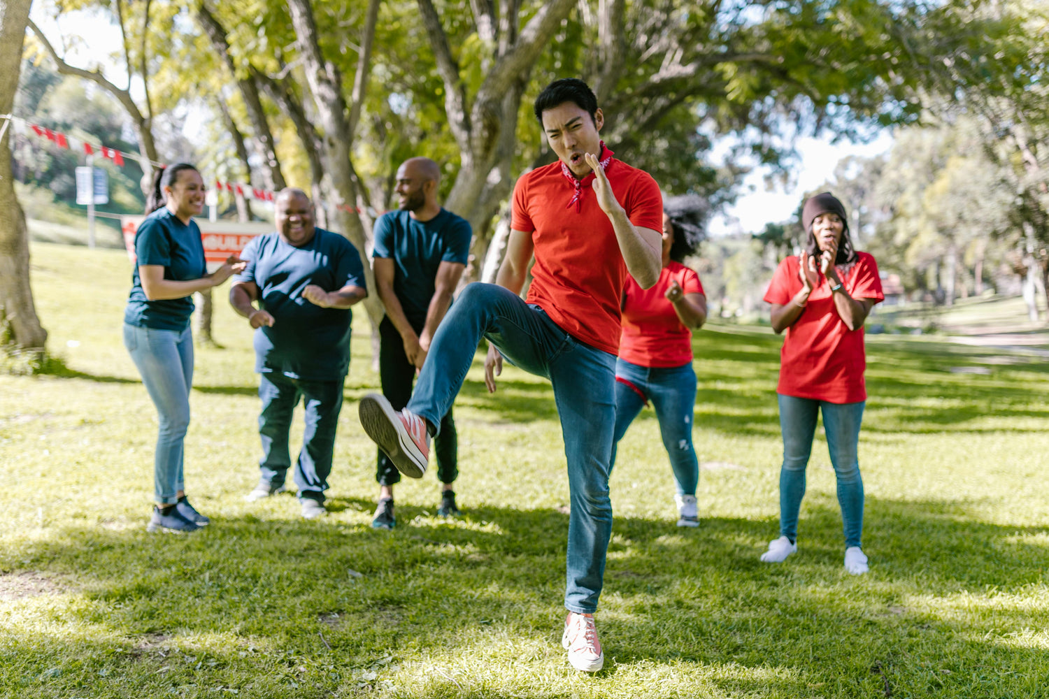 A corporate team solving clues during a Windsor scavenger hunt