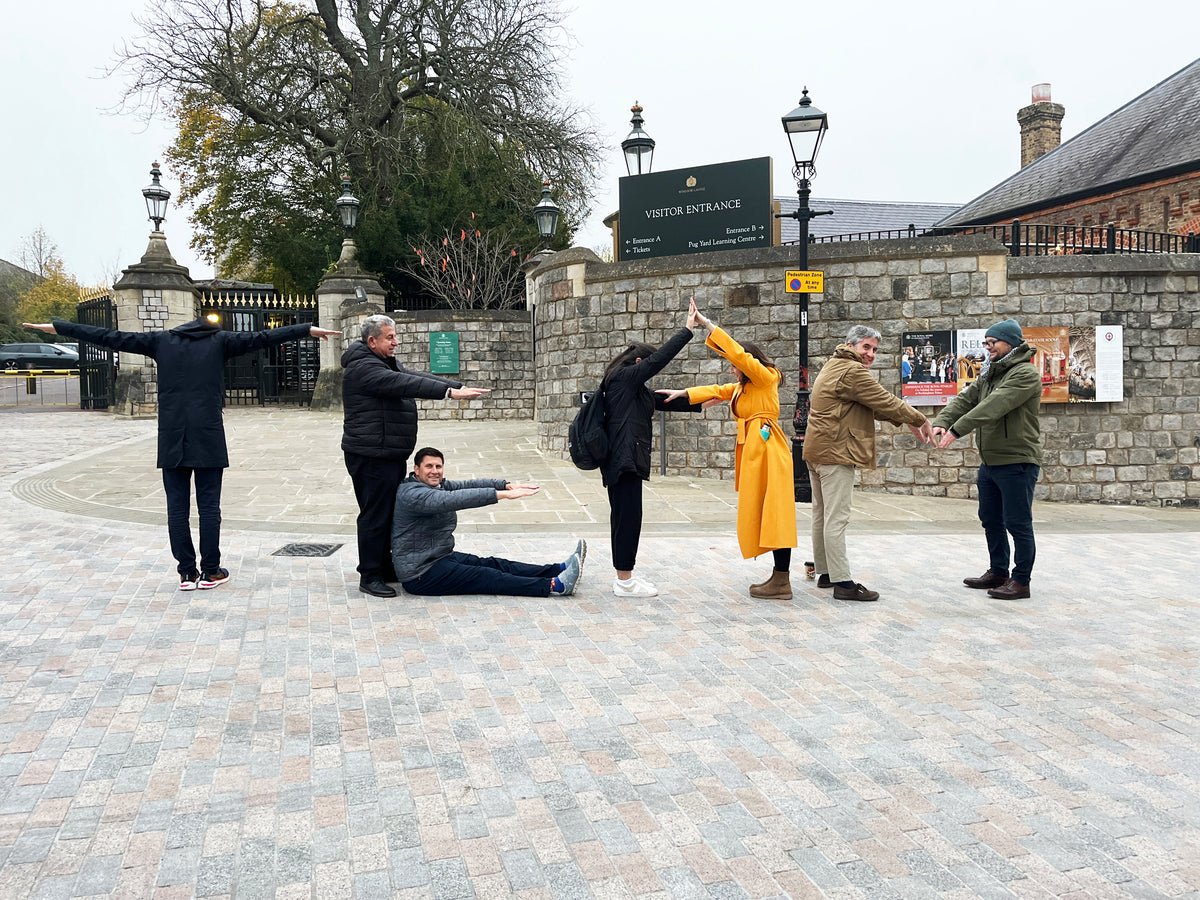 Employees taking part in a corporate team building treasure hunt challenge