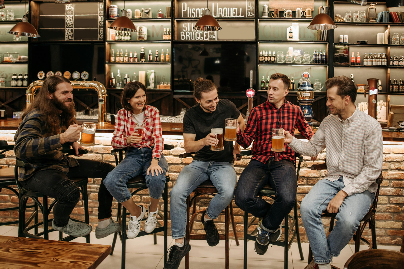 Friends celebrating in a Leeds pub after completing a treasure hunt