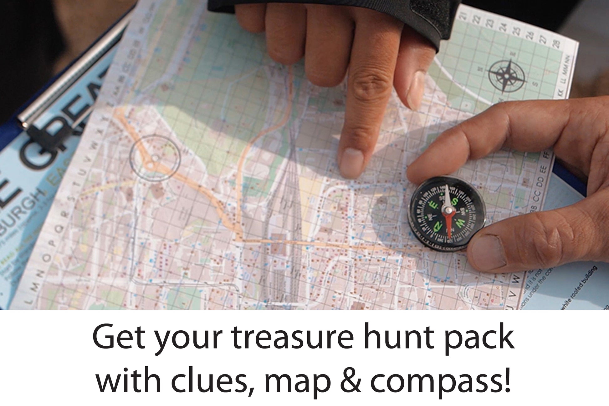 Leicester treasure hunt pack with map, compass and clues