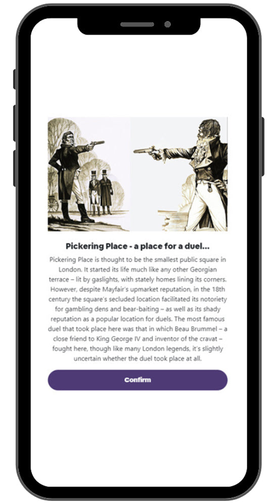 Information point displayed during a mobile party treasure hunt game