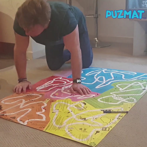 Video demonstrating how the escape room puzzle mat game works, showing players solving clues, completing challenges, and progressing through puzzles on the mat. The interactive puzzle mat is designed for group play and delivers a portable escape room experience that can be set up and played anywhere.