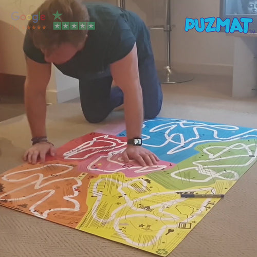 Video demonstrating how the escape room puzzle mat game works, showing players solving clues, completing challenges, and progressing through puzzles on the mat. The interactive puzzle mat is designed for group play and delivers a portable escape room experience that can be set up and played anywhere.