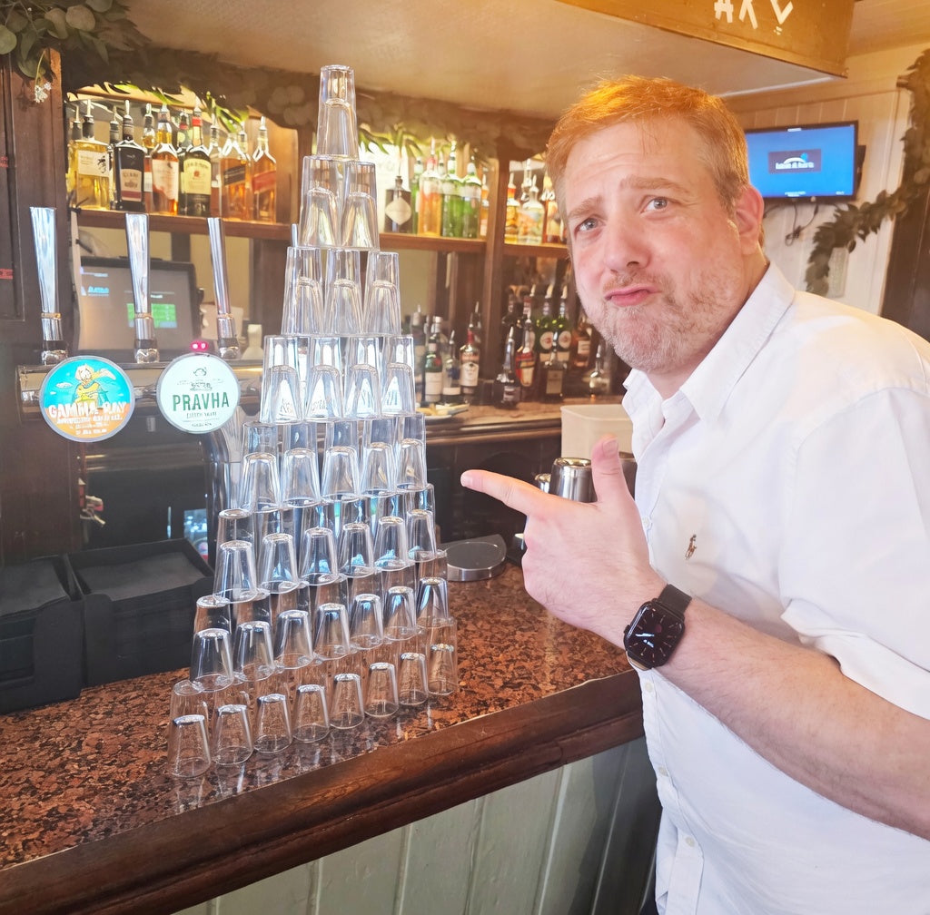 Corporate team completing a pub photo challenge as part of a team building treasure hunt