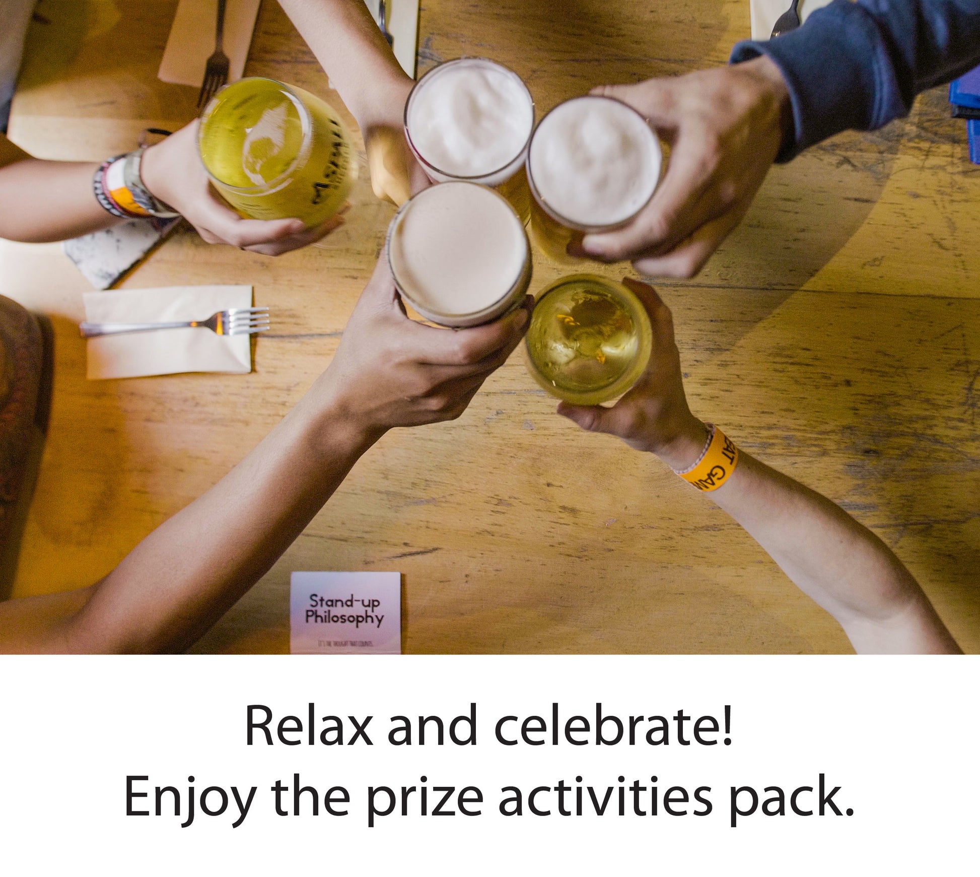 Celebrating completion of a 2 player UK treasure hunt at the pub