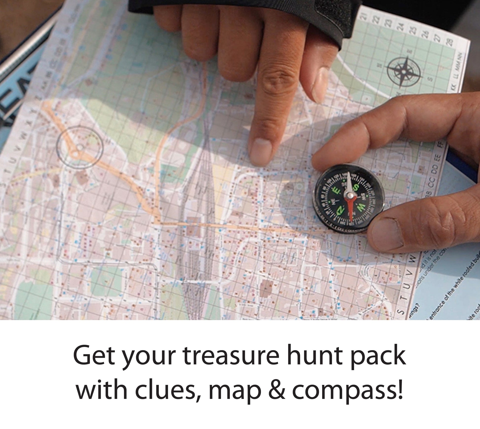 2 player uk treasure hunt pack with map, compass and clues