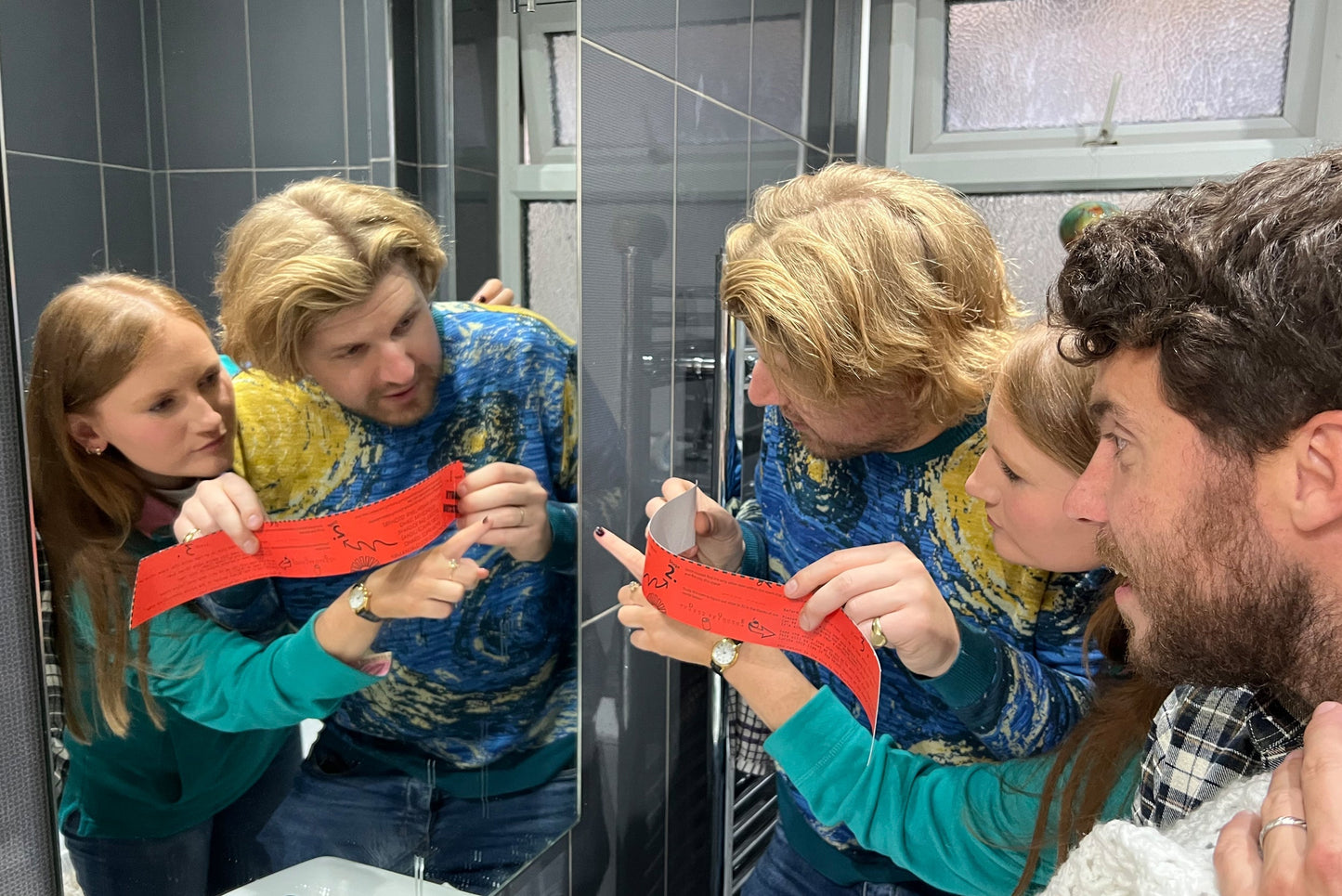 Family collaborating on Puzmat challenge