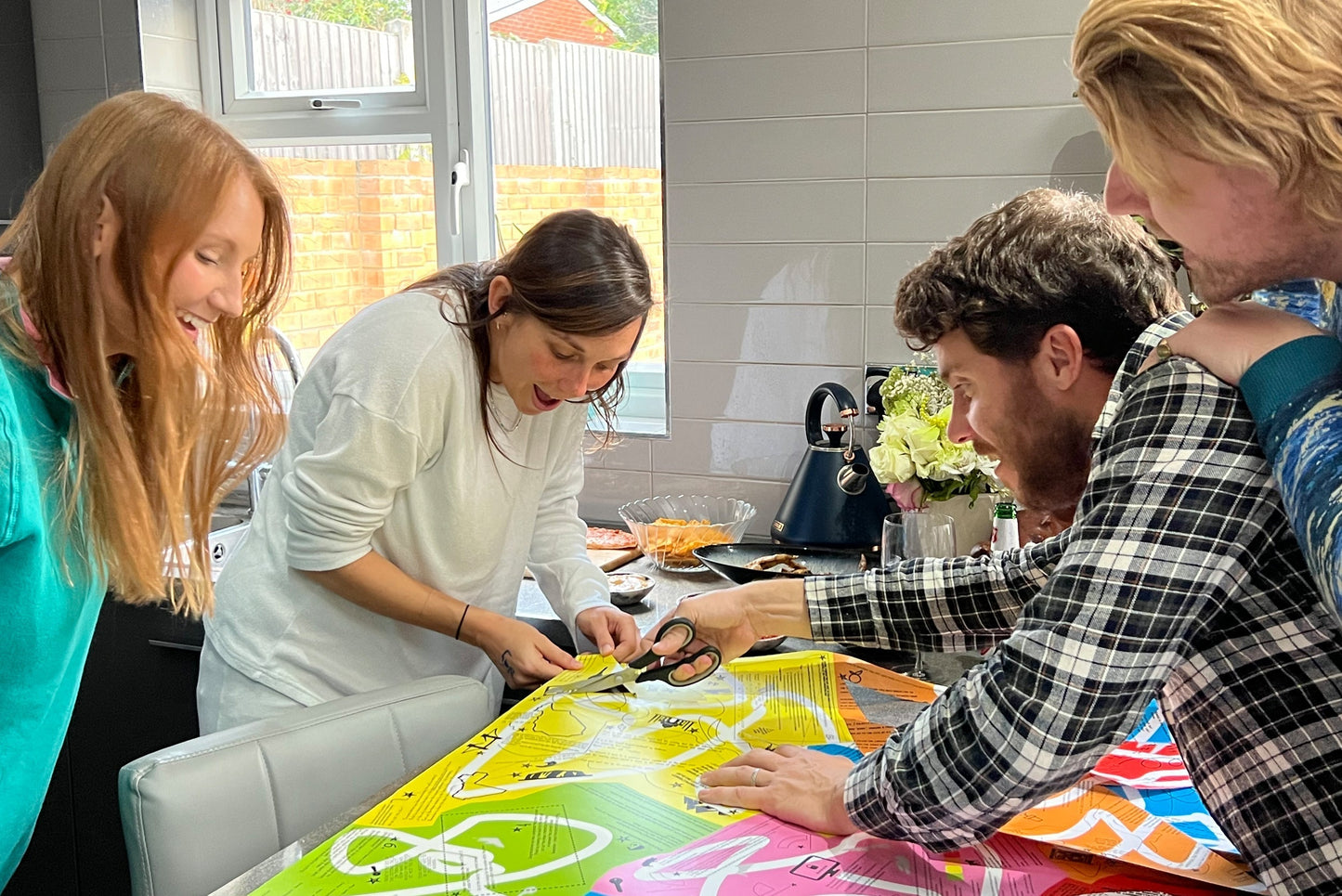 Friends collaborating on Puzmat challenge